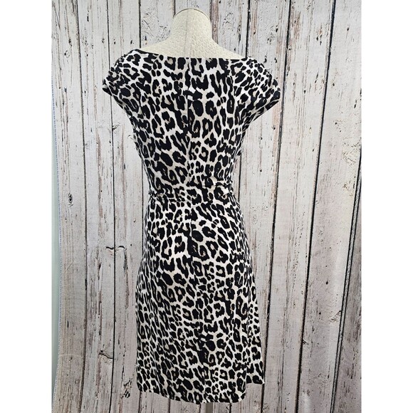 ALK Women's 14 Catherine Malandrino Cheetah Asymmetrical Ruched Sheath Dress EUC - Picture 8 of 10